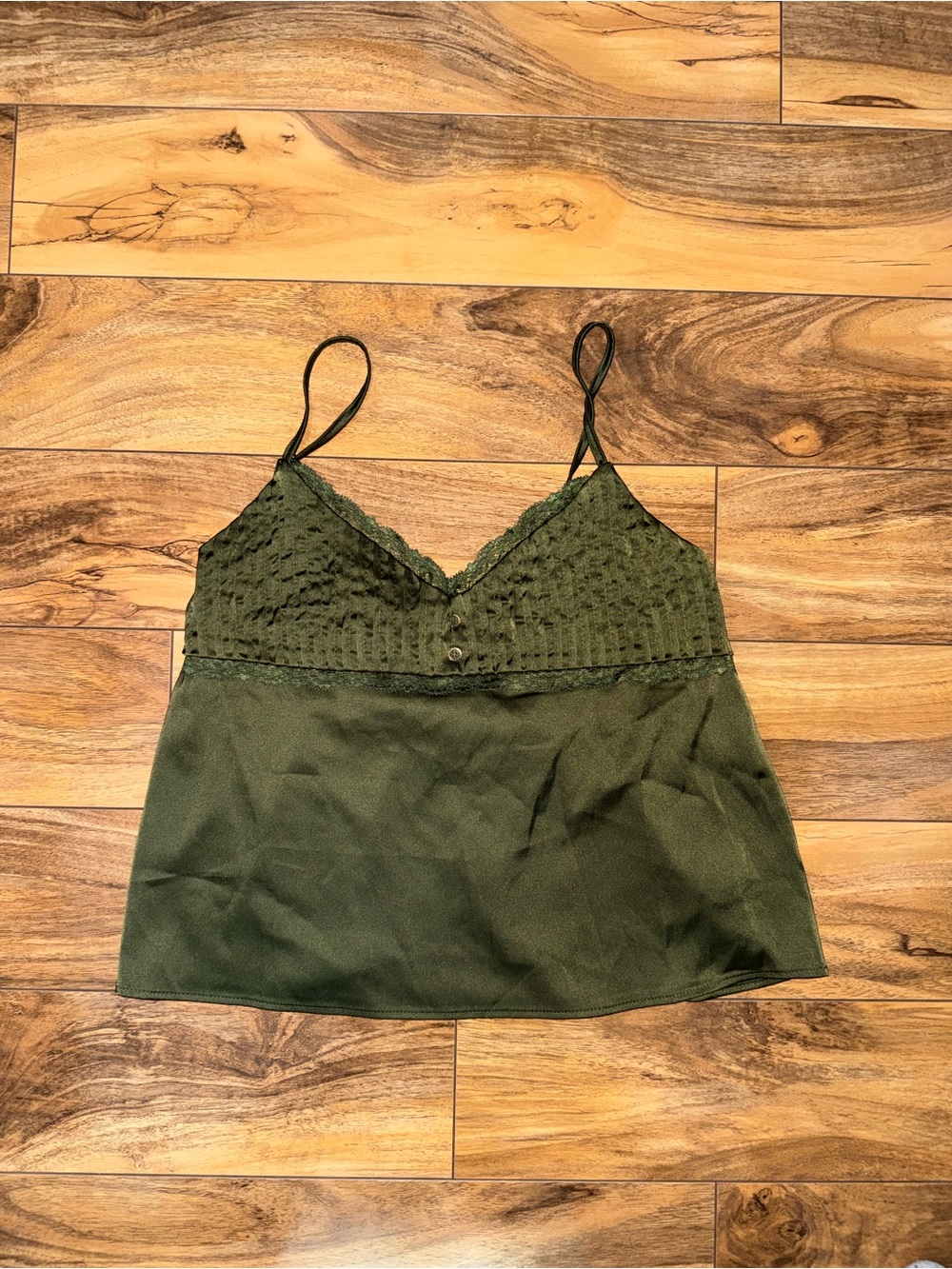Edikted Olive Green Lace Trim Satin Cami Tank Top